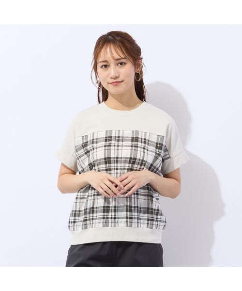 Liliane Burty ECLAT（Sサイズ） / リリアンビューティ エクラ カットソー | 【洗える】コットン先染めチェック×カットソーTシャツ | 詳細1