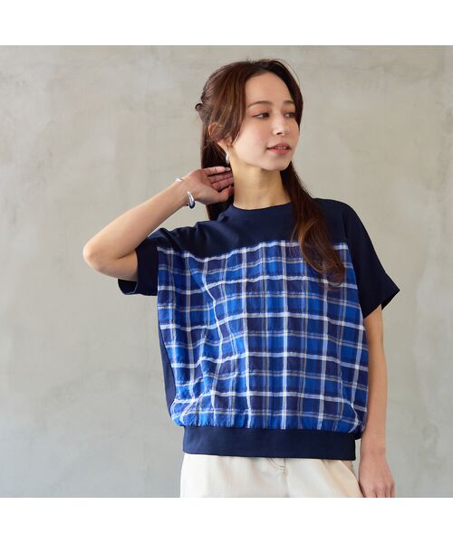 Liliane Burty ECLAT（Sサイズ） / リリアンビューティ エクラ カットソー | 【洗える】コットン先染めチェック×カットソーTシャツ | 詳細3