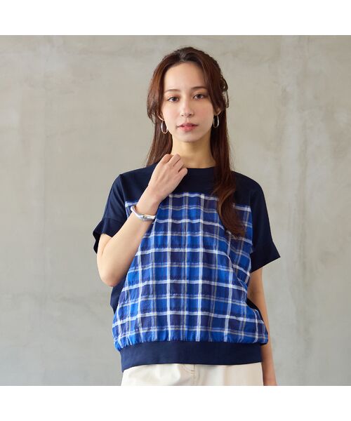 Liliane Burty ECLAT（Sサイズ） / リリアンビューティ エクラ カットソー | 【洗える】コットン先染めチェック×カットソーTシャツ | 詳細4