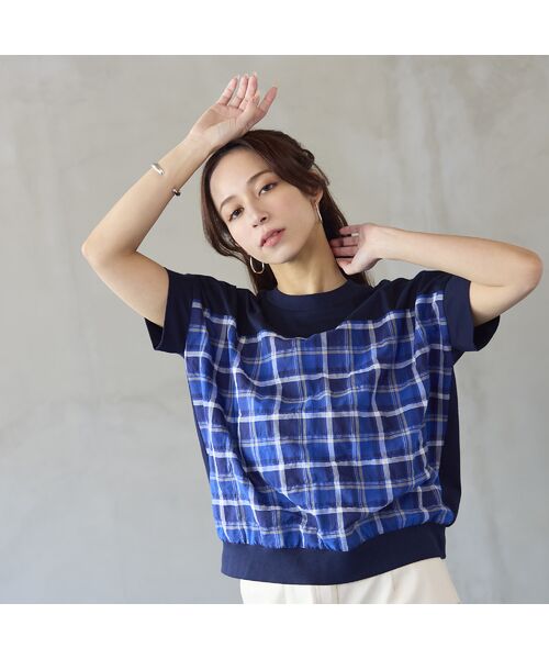 Liliane Burty ECLAT（Sサイズ） / リリアンビューティ エクラ カットソー | 【洗える】コットン先染めチェック×カットソーTシャツ | 詳細5