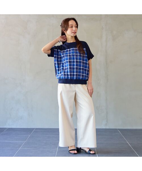 Liliane Burty ECLAT（Sサイズ） / リリアンビューティ エクラ カットソー | 【洗える】コットン先染めチェック×カットソーTシャツ | 詳細7