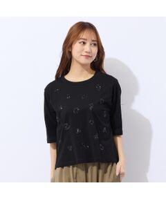 Liliane Burty ECLAT（Sサイズ） / リリアンビューティ エクラ カットソー | 【洗える・接触冷感】スパンコール刺繍Ｔシャツ