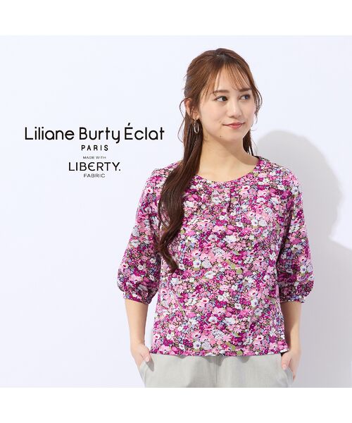 Liliane Burty ECLAT（Sサイズ） / リリアンビューティ エクラ カットソー | 【洗える】リバティプリントプルオーバータックTシャツ（ピンク）