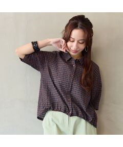 Liliane Burty ECLAT（Sサイズ） / リリアンビューティ エクラ シャツ・ブラウス | 【洗える】シアーサッカーチェックブラウス