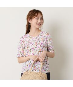 Liliane Burty ECLAT（Sサイズ） / リリアンビューティ エクラ カットソー | 【洗える】綿100％フラワープリントTシャツ