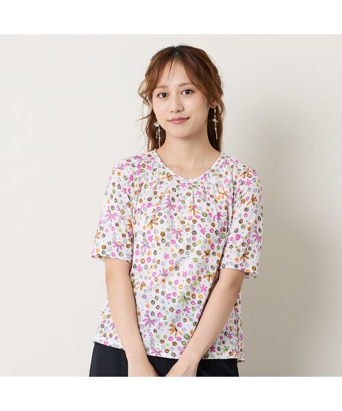 Liliane Burty ECLAT（Sサイズ） / リリアンビューティ エクラ カットソー | 【洗える】綿100％フラワープリントTシャツ | 詳細1