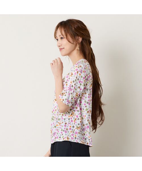 Liliane Burty ECLAT（Sサイズ） / リリアンビューティ エクラ カットソー | 【洗える】綿100％フラワープリントTシャツ | 詳細2