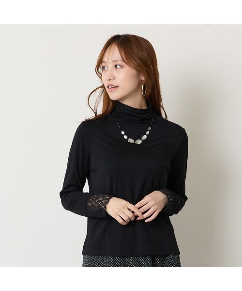 Liliane Burty ECLAT（Sサイズ） / リリアンビューティ エクラ カットソー | 【洗える】袖レースTシャツ（ブラック）