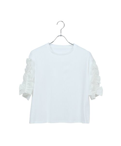 Liliane Burty ECLAT（Sサイズ） / リリアンビューティ エクラ カットソー | 【洗える】袖配色フリルTシャツ（オフ）