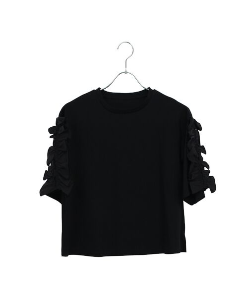 Liliane Burty ECLAT（Sサイズ） / リリアンビューティ エクラ カットソー | 【洗える】袖配色フリルTシャツ（ブラック）