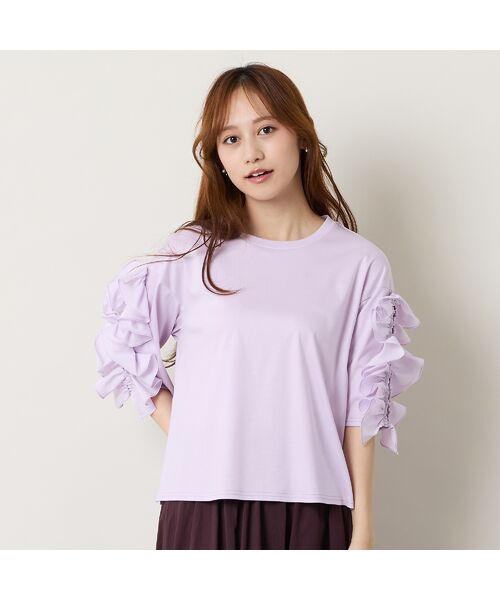 Liliane Burty ECLAT（Sサイズ） / リリアンビューティ エクラ カットソー | 【洗える】袖配色フリルTシャツ | 詳細4