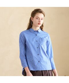 Liliane Burty ECLAT（Sサイズ） / リリアンビューティ エクラ シャツ・ブラウス | 【洗える】インポート素材綿ストライプブラウス