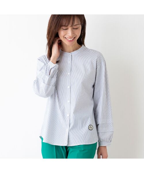 LOBJIE/ロブジェ ストレッチブロード2WAYシャツ(ストライプ) ダークブルー F LOBJIE/ロブジェ ストレッチブロード2WAYシャツ(ストライプ) ダークブルー F