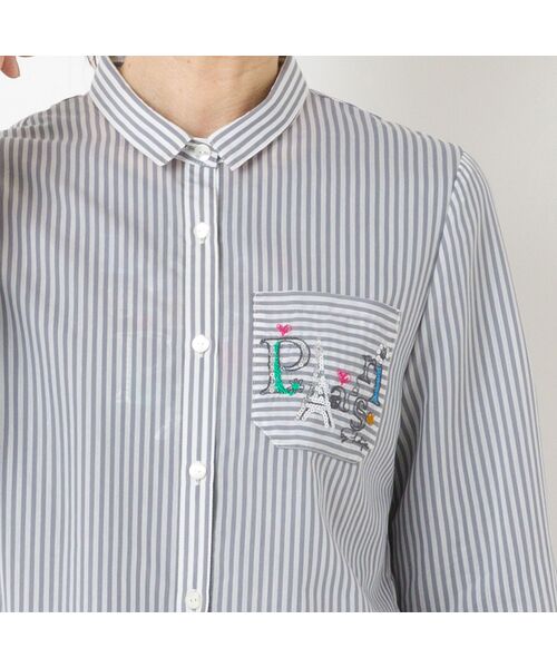 LOBJIE / ロブジェ シャツ・ブラウス | Paris刺繍 シアーストライプシャツ | 詳細3