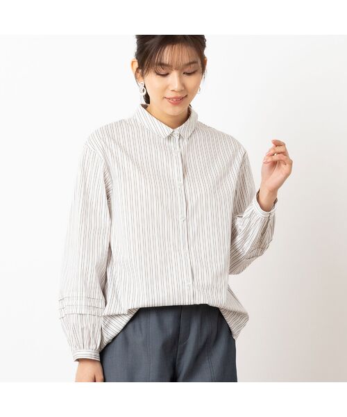 LOBJIE/ロブジェ ストレッチブロード2WAYシャツ(ストライプ) ベージュ F LOBJIE/ロブジェ ストレッチブロード2WAYシャツ(ストライプ) ベージュ F