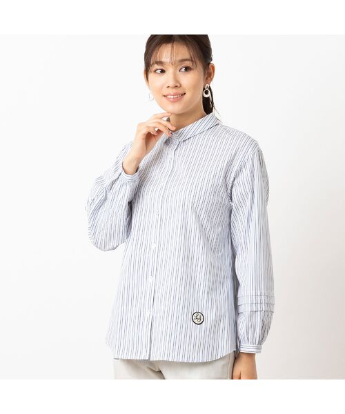 LOBJIE/ロブジェ ストレッチブロード2WAYシャツ(ストライプ) ブルー F LOBJIE/ロブジェ ストレッチブロード2WAYシャツ(ストライプ) ブルー F