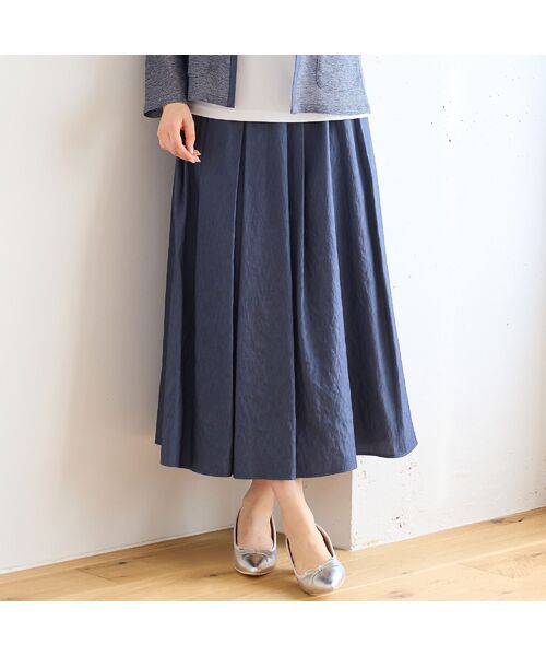 LOBJIE/ロブジェ 【一部店舗・WEB限定】シャンブレーツイル タックスカート ダークブルー F LOBJIE/ロブジェ 【一部店舗・WEB限定】シャンブレーツイル タックスカート ダークブルー F
