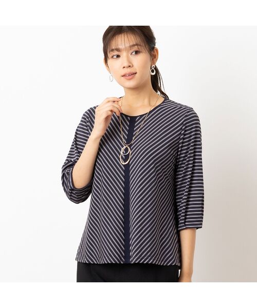 LOBJIE/ロブジェ Soalon タックスリーブ ボーダーカットソー ダークブルー LL LOBJIE/ロブジェ Soalon タックスリーブ ボーダーカットソー ダークブルー LL