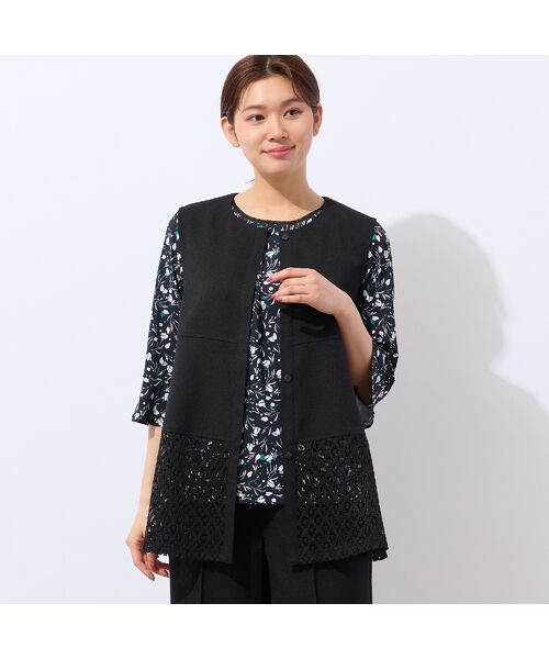 LOBJIE/ロブジェ 【洗える・セットアップ可能】ヘムレースベスト ブラック M