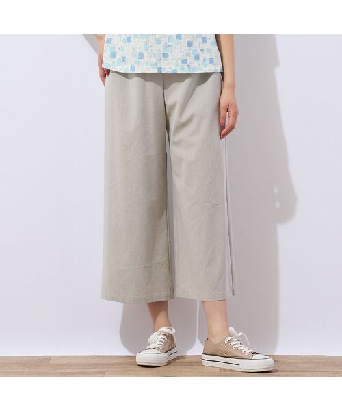 LOBJIE/ロブジェ レーヨン麻混 ワイドクロップドパンツ ベージュ L LOBJIE/ロブジェ レーヨン麻混 ワイドクロップドパンツ ベージュ L