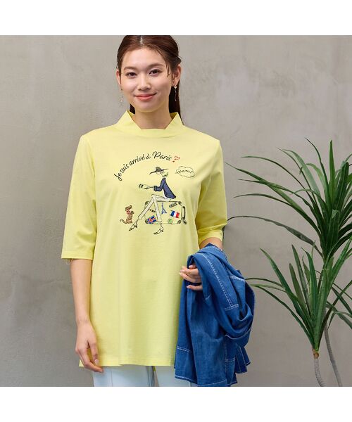 LOBJIE/ロブジェ 【洗える】Lobin キャリーバッグ柄チュニック イエロー LL LOBJIE/ロブジェ 【洗える】Lobin キャリーバッグ柄チュニック イエロー LL