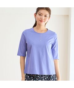 LOBJIE / ロブジェ カットソー | 【洗える・日本製・S～LLサイズ】襟ぐり刺繍 綿レーヨンTシャツ