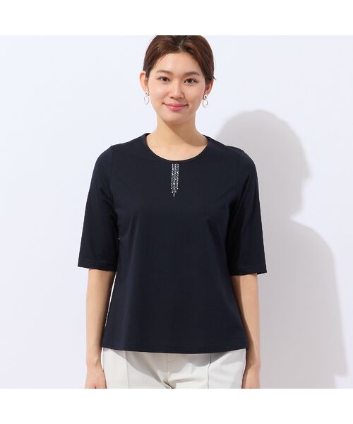 LOBJIE / ロブジェ カットソー | 【洗える・日本製・S~LLサイズ】襟ぐり刺繍 綿レーヨンTシャツ | 詳細2