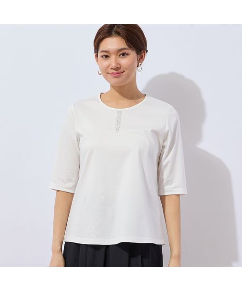 LOBJIE / ロブジェ カットソー | 【洗える・日本製・S～LLサイズ】襟ぐり刺繍 綿Tシャツ | 詳細2
