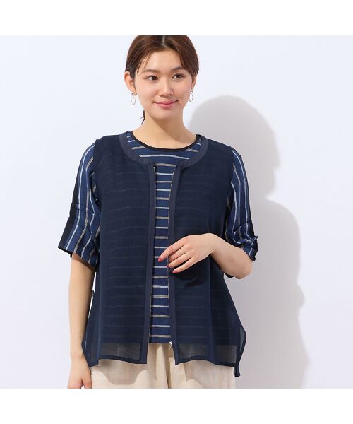 LOBJIE/ロブジェ 【洗える・ドライタッチ】ジップアップメッシュベスト ダークブルー M