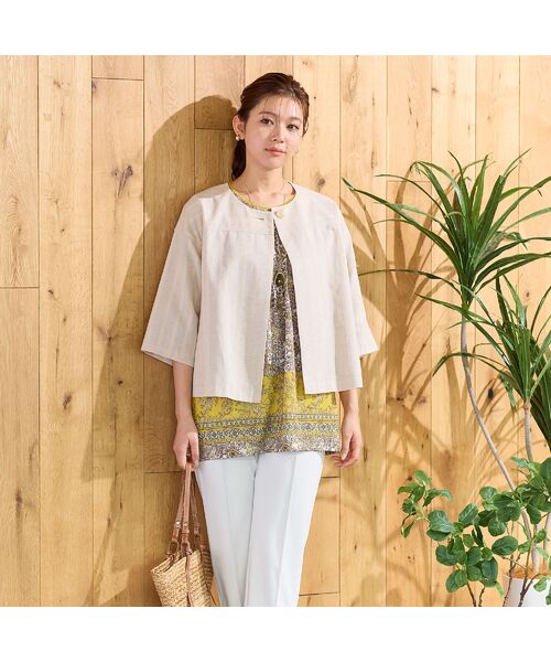 LOBJIE / ロブジェ シャツ・ブラウス | 【洗える・ドライタッチ・セットアップ可能】綿麻ストライプブラウス | 詳細4