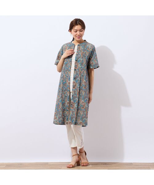 LOBJIE / ロブジェ ミニ丈・ひざ丈ワンピース | 【洗える・綿100%】ペイズリー柄チュニックワンピース | 詳細13