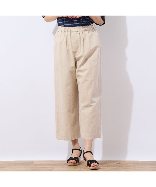 LOBJIE / ロブジェ ショート・ハーフ・半端丈パンツ | 【洗える・ドライタッチ・セットアップ可能】綿麻ストライプセミワイドパンツ | 詳細1