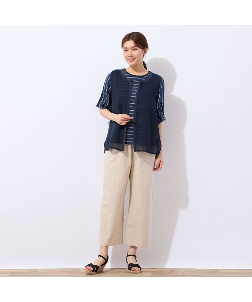 LOBJIE / ロブジェ ショート・ハーフ・半端丈パンツ | 【洗える・ドライタッチ・セットアップ可能】綿麻ストライプセミワイドパンツ | 詳細5