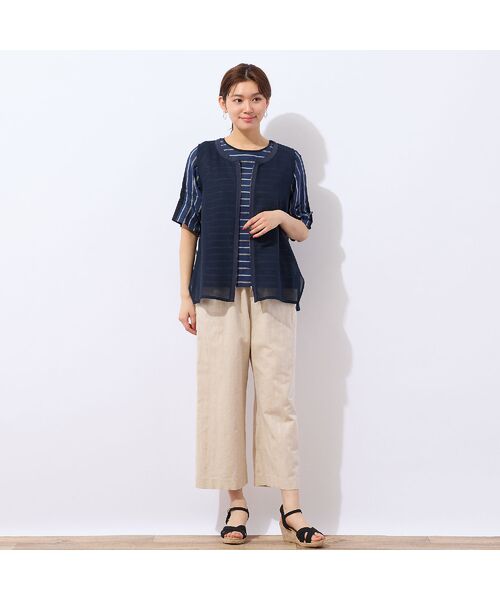 LOBJIE / ロブジェ ショート・ハーフ・半端丈パンツ | 【洗える・ドライタッチ・セットアップ可能】綿麻ストライプセミワイドパンツ | 詳細6