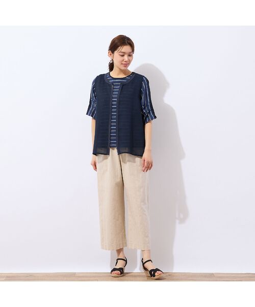 LOBJIE / ロブジェ ショート・ハーフ・半端丈パンツ | 【洗える・ドライタッチ・セットアップ可能】綿麻ストライプセミワイドパンツ | 詳細7