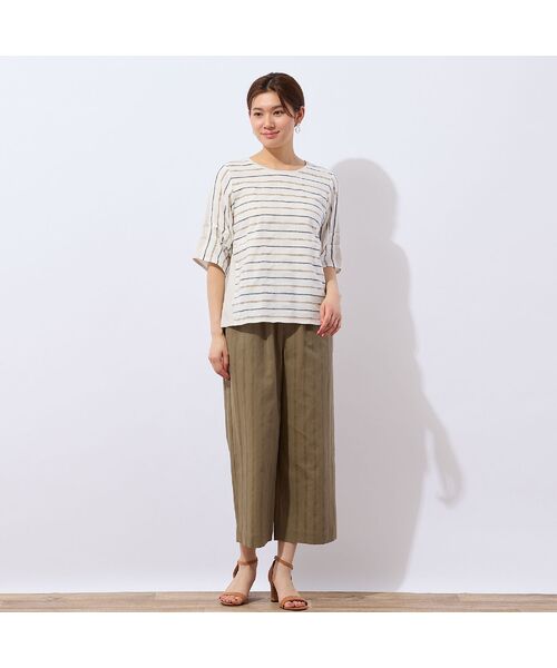 LOBJIE / ロブジェ ショート・ハーフ・半端丈パンツ | 【洗える・ドライタッチ・セットアップ可能】綿麻ストライプセミワイドパンツ | 詳細11