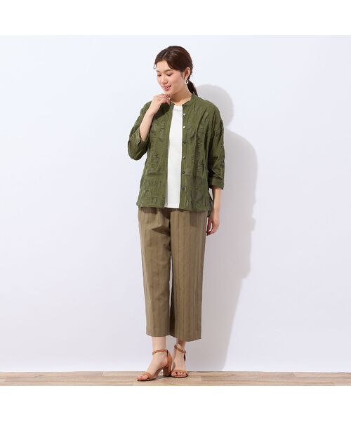 LOBJIE / ロブジェ ショート・ハーフ・半端丈パンツ | 【洗える・ドライタッチ・セットアップ可能】綿麻ストライプセミワイドパンツ | 詳細12