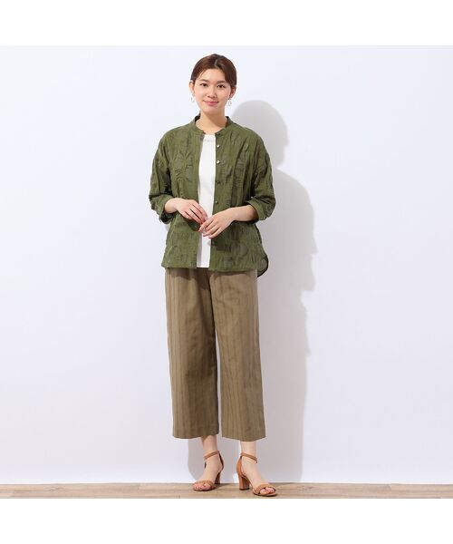 LOBJIE / ロブジェ ショート・ハーフ・半端丈パンツ | 【洗える・ドライタッチ・セットアップ可能】綿麻ストライプセミワイドパンツ | 詳細13