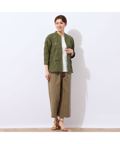 LOBJIE / ロブジェ ショート・ハーフ・半端丈パンツ | 【洗える・ドライタッチ・セットアップ可能】綿麻ストライプセミワイドパンツ | 詳細14