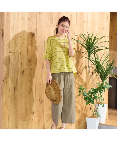 LOBJIE / ロブジェ ショート・ハーフ・半端丈パンツ | 【洗える・ドライタッチ・セットアップ可能】綿麻ストライプセミワイドパンツ | 詳細15