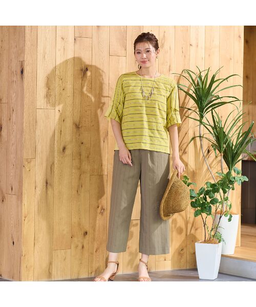 LOBJIE / ロブジェ ショート・ハーフ・半端丈パンツ | 【洗える・ドライタッチ・セットアップ可能】綿麻ストライプセミワイドパンツ | 詳細16