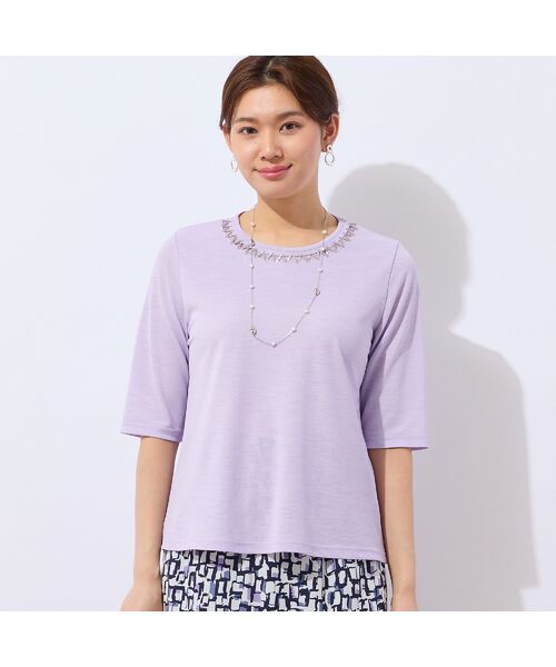 LOBJIE / ロブジェ カットソー | 【洗える・日本製】襟ジグザグ刺繍Tシャツ | 詳細12