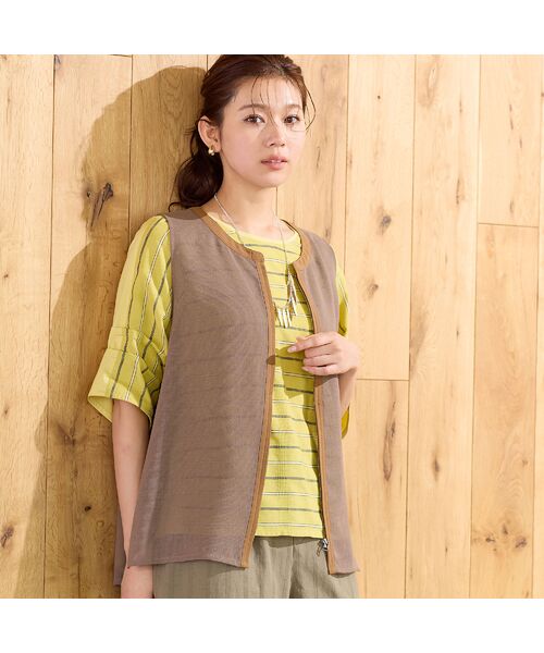 LOBJIE / ロブジェ カットソー | 【洗える】パナマストライプカットソー（イエロー） | 詳細5