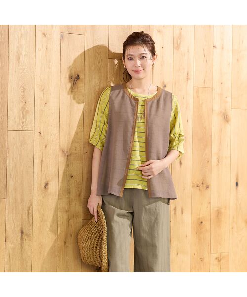 LOBJIE / ロブジェ カットソー | 【洗える】パナマストライプカットソー（イエロー） | 詳細6