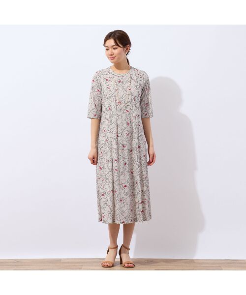 LOBJIE / ロブジェ ミニ丈・ひざ丈ワンピース | 【洗える】ラインフラワーワンピース | 詳細5