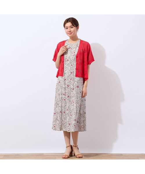 LOBJIE / ロブジェ ミニ丈・ひざ丈ワンピース | 【洗える】ラインフラワーワンピース | 詳細7