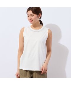 LOBJIE / ロブジェ タンクトップ | 【洗える・日本製・綿100%】襟ぐり刺繍コットンタンクトップ