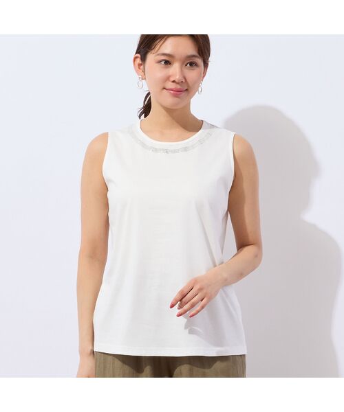 LOBJIE / ロブジェ タンクトップ | 【洗える・日本製・綿100%】襟ぐり刺繍コットンタンクトップ | 詳細1