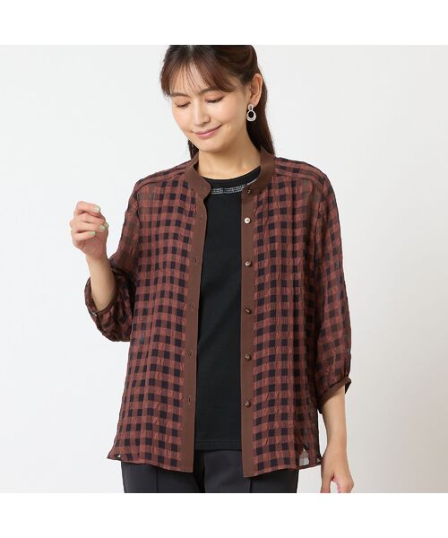 LOBJIE / ロブジェ シャツ・ブラウス | 【洗える】シアーギンガムチェックブラウス | 詳細5