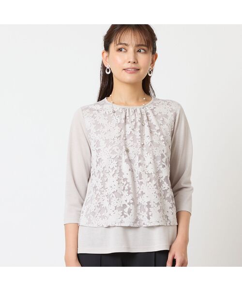 LOBJIE / ロブジェ カットソー | 【洗える・アンサンブル可・日本製】花柄レイヤード風カットソー | 詳細2